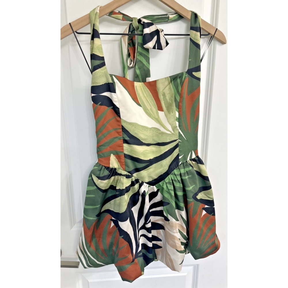 Show Me Your Mumu Sze Small Piper Halter Bubble Mini Skort Dress Carribean Palms - Picture 5 of 13